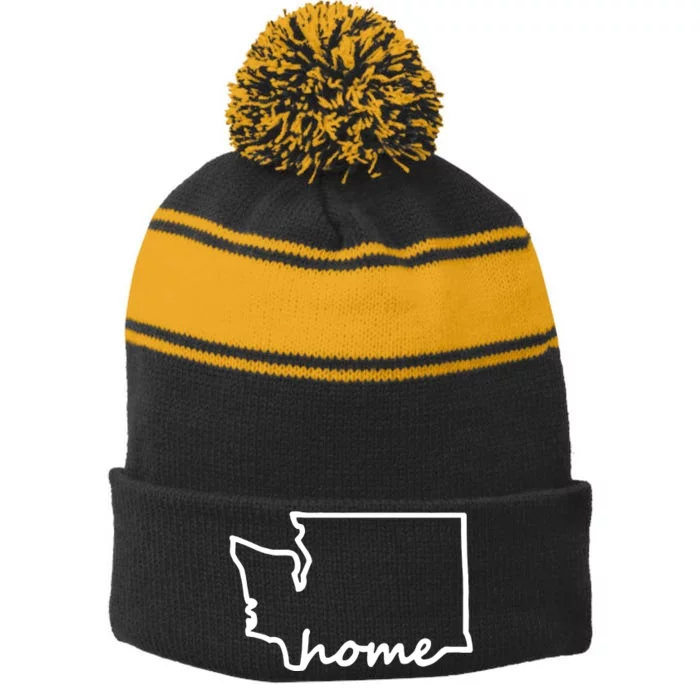 Washington Home State Map Stripe Pom Pom Beanie