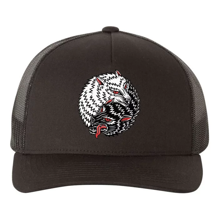 Wolves American Traditional Tattoo Trendy Old School Flash Yupoong Adult 5-Panel Trucker Hat