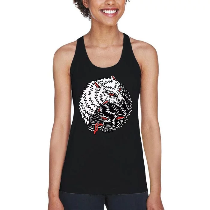 Wolves American Traditional Tattoo Trendy Old School Flash Women's Racerback Tank