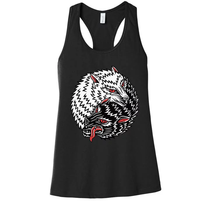 Wolves American Traditional Tattoo Trendy Old School Flash Women's Racerback Tank