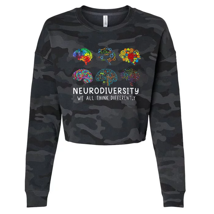 We All Think Differently Brain Autism Neurodiversity Cropped Pullover Crew