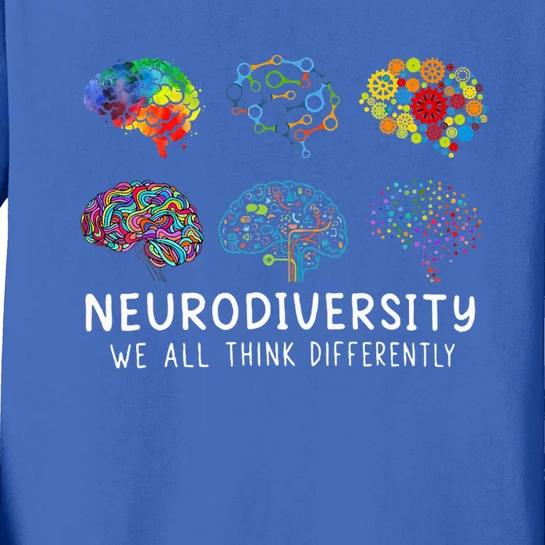 We All Think Differently Brain Autism Neurodiversity Kids Long Sleeve Shirt