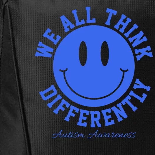 We All Think Differently Autism Awareness Smile Face City Backpack