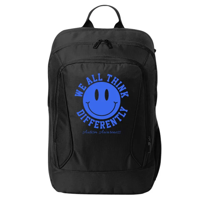 We All Think Differently Autism Awareness Smile Face City Backpack