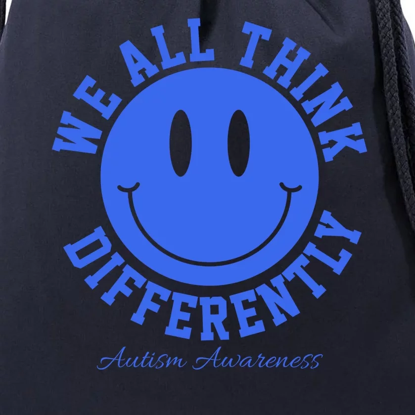 We All Think Differently Autism Awareness Smile Face Drawstring Bag