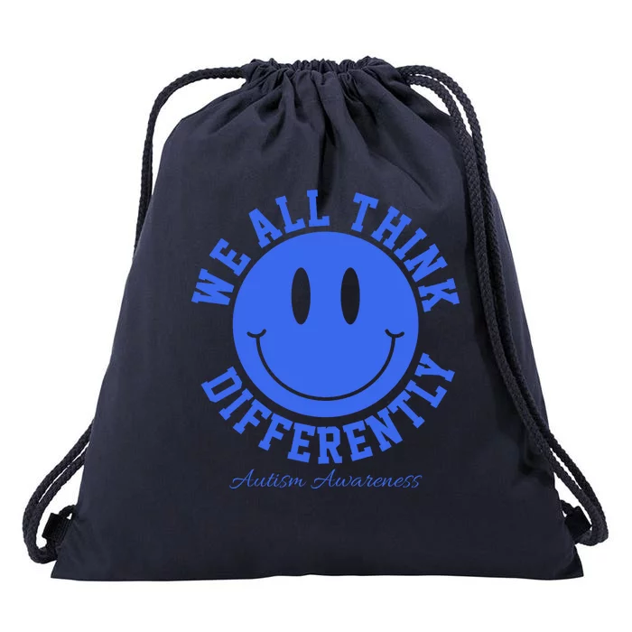 We All Think Differently Autism Awareness Smile Face Drawstring Bag