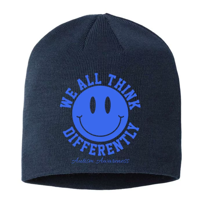 We All Think Differently Autism Awareness Smile Face 8 1/2in Sustainable Knit Beanie