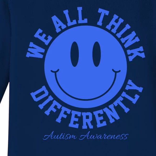 We All Think Differently Autism Awareness Smile Face Baby Long Sleeve Bodysuit