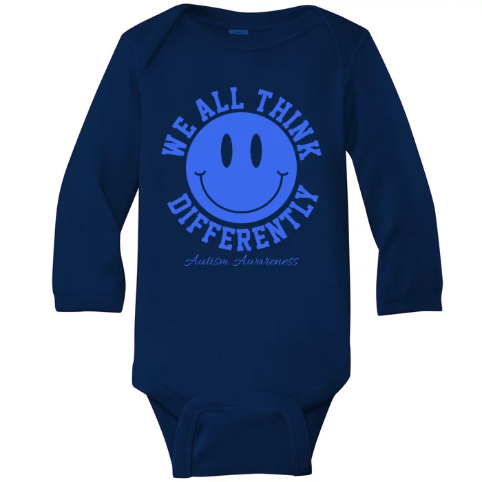 We All Think Differently Autism Awareness Smile Face Baby Long Sleeve Bodysuit