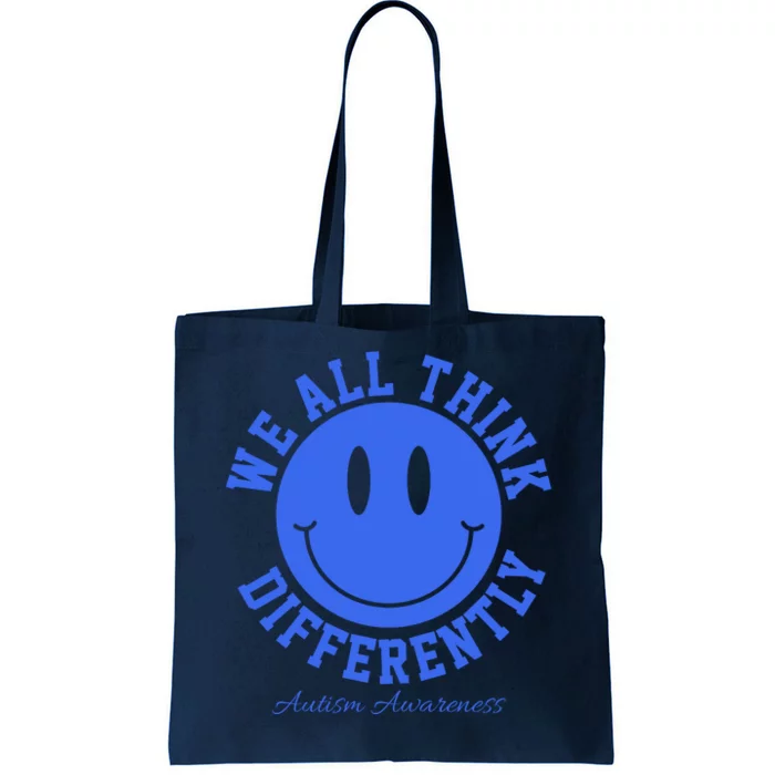 We All Think Differently Autism Awareness Smile Face Tote Bag