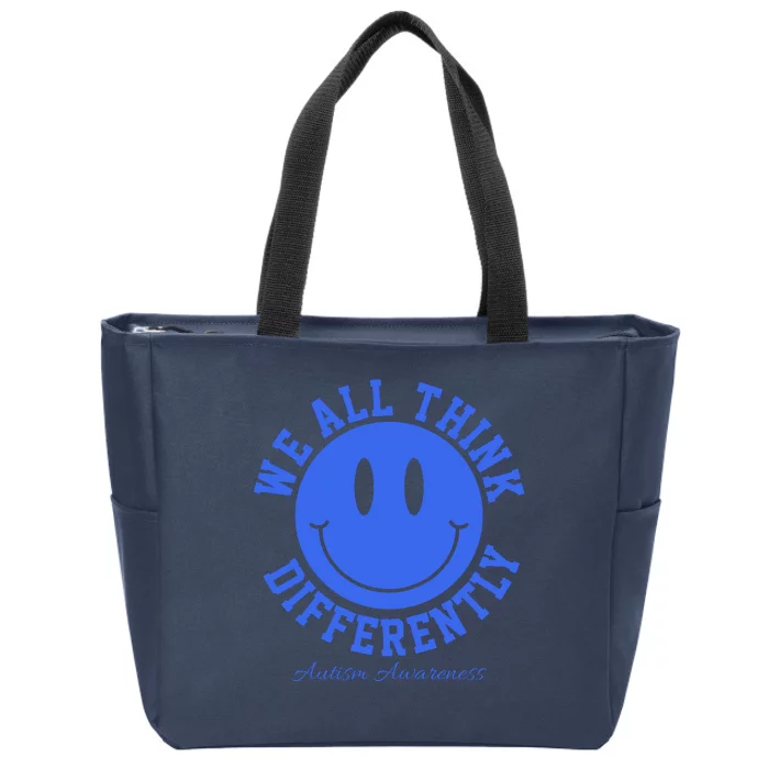 We All Think Differently Autism Awareness Smile Face Zip Tote Bag