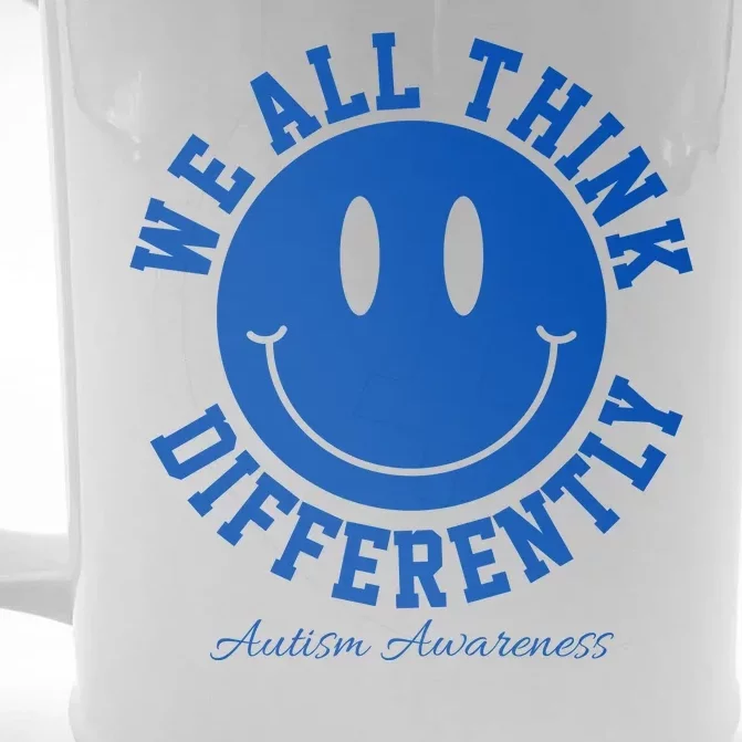 We All Think Differently Autism Awareness Smile Face Front & Back Beer Stein