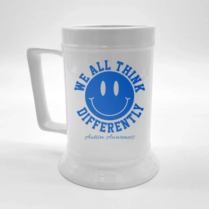 We All Think Differently Autism Awareness Smile Face Front & Back Beer Stein