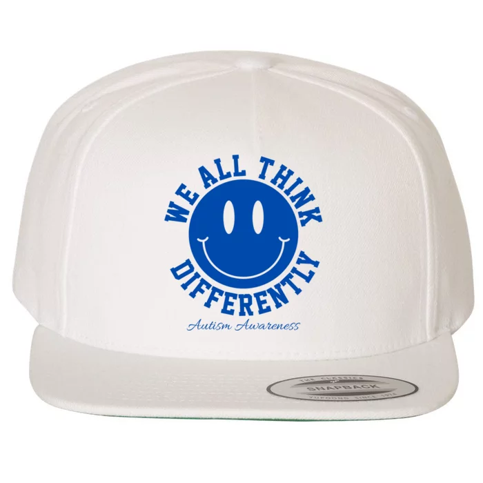 We All Think Differently Autism Awareness Smile Face Wool Snapback Cap