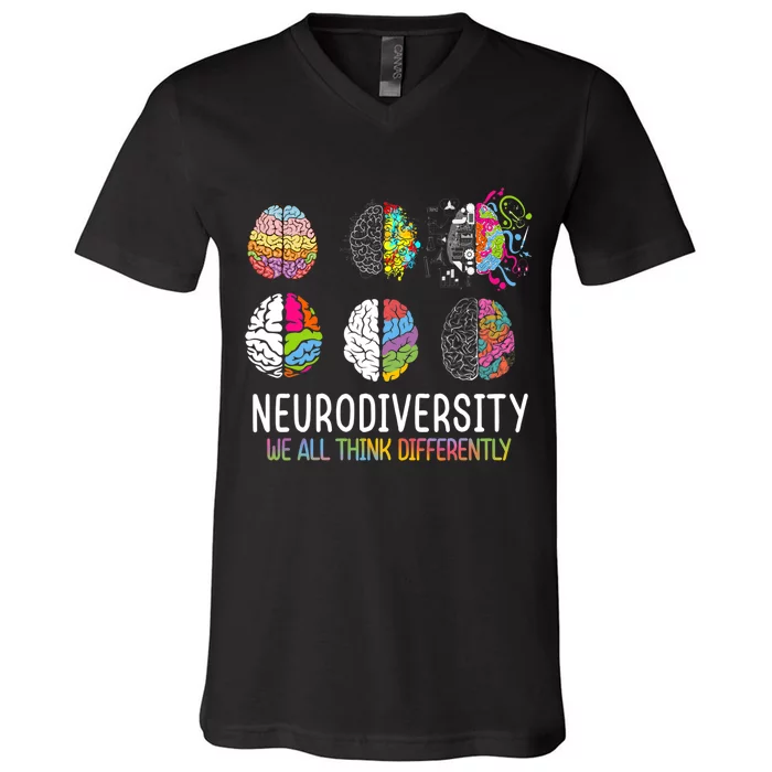 We All Think Differently Neurodiversity Autism V-Neck T-Shirt