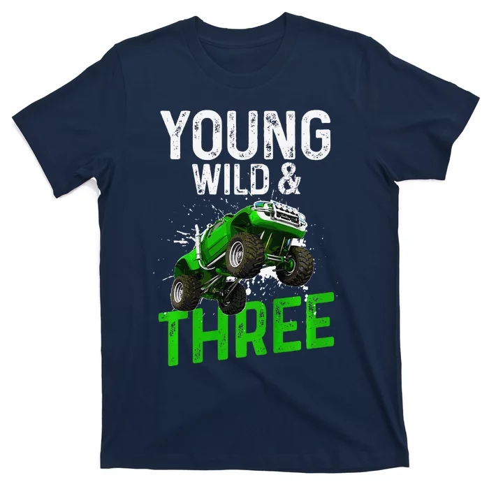 Wild And Three Monster Truck Theme Birthday 3 Years T-Shirt