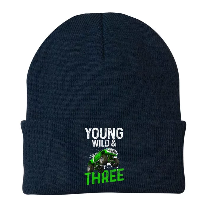 Wild And Three Monster Truck Theme Birthday 3 Years Knit Cap Winter Beanie