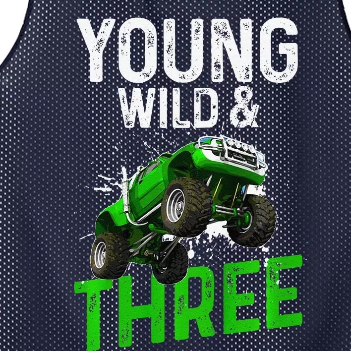 Wild And Three Monster Truck Theme Birthday 3 Years Mesh Reversible Basketball Jersey Tank