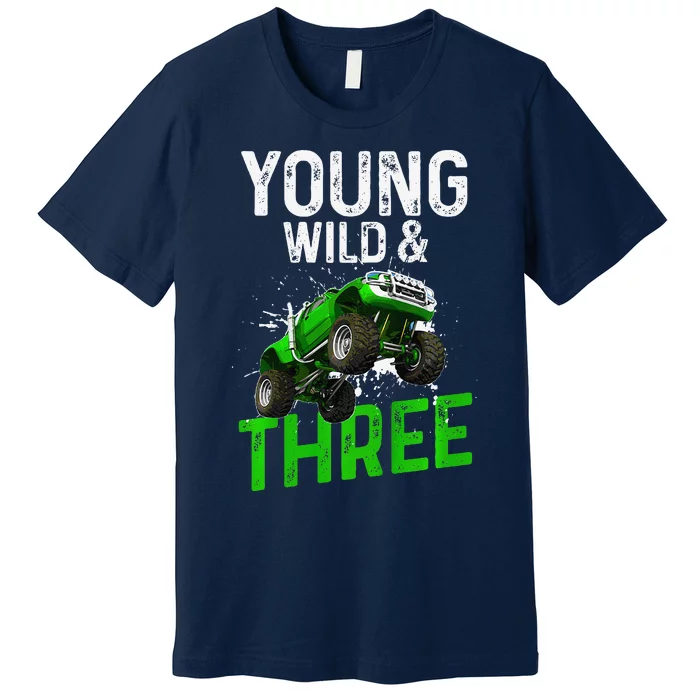 Wild And Three Monster Truck Theme Birthday 3 Years Premium T-Shirt