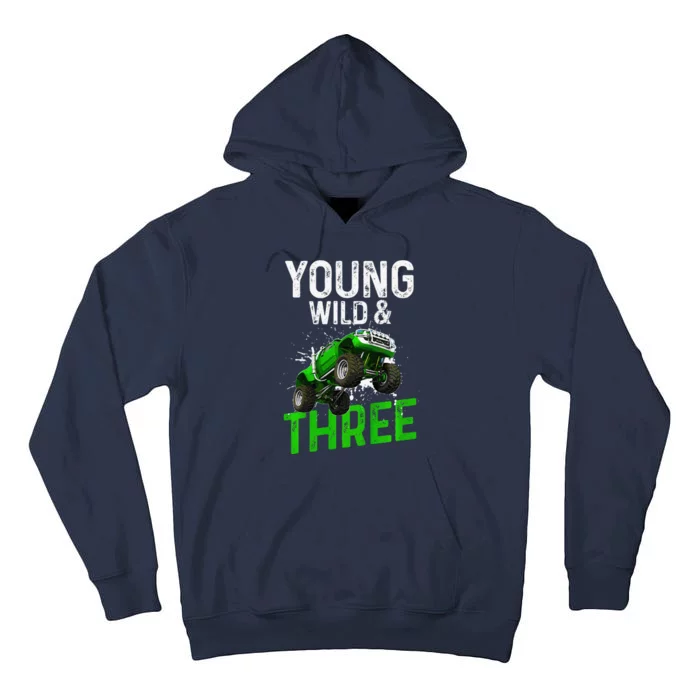 Wild And Three Monster Truck Theme Birthday 3 Years Tall Hoodie