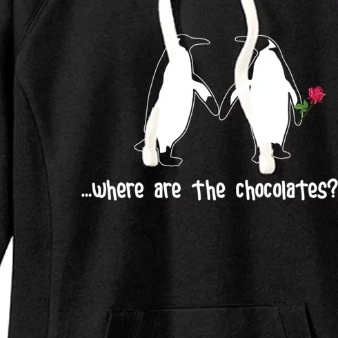 Where Are The Chocolates Cute Penguin Couple Valentine's Day Gift Women's Fleece Hoodie