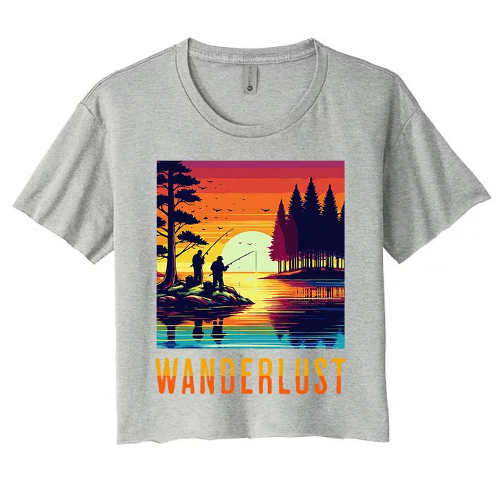 Wanderlust Adventure Tguys Fishing At Sunset Women's Crop Top Tee