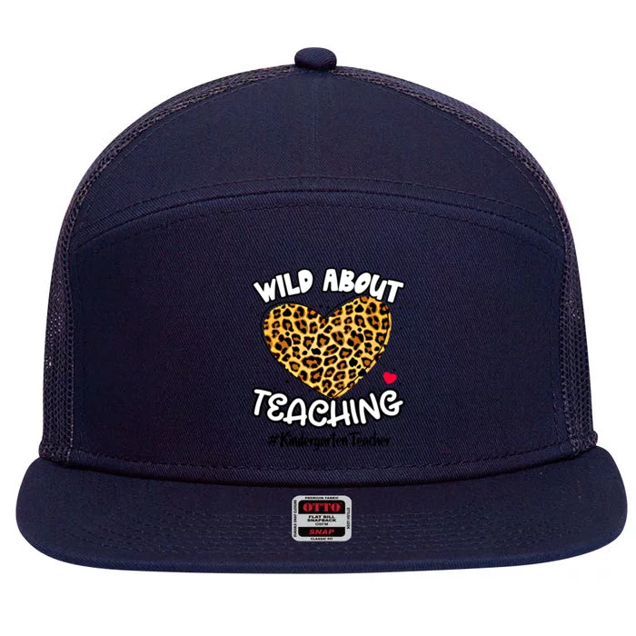 Wild About Teaching Kindergarten Teacher Squad Leopard Print Cute Gift 7 Panel Mesh Trucker Snapback Hat