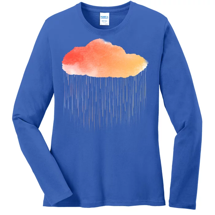 Water Color Cloud Rainy Day Ladies Long Sleeve Shirt