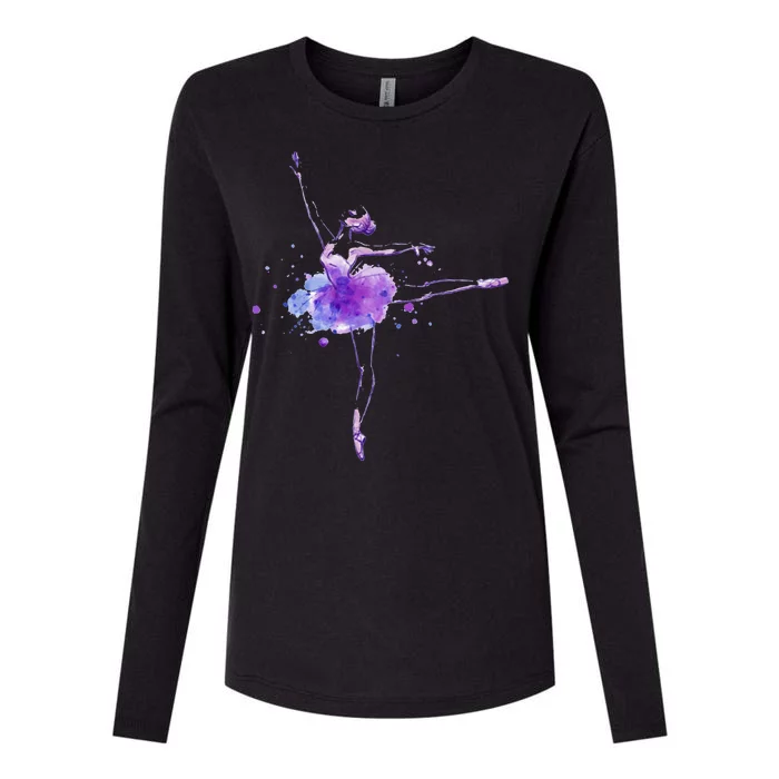 Watercolor Ballerina Womens Cotton Relaxed Long Sleeve T-Shirt