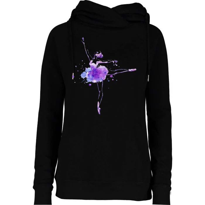 Watercolor Ballerina Womens Funnel Neck Pullover Hood