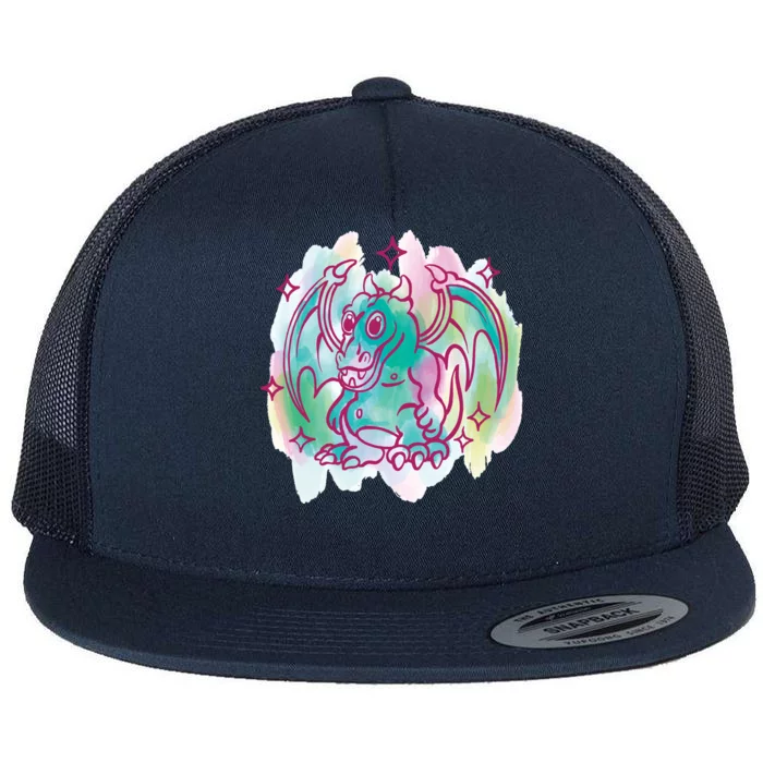 Watercolor Dragon Flat Bill Trucker Hat