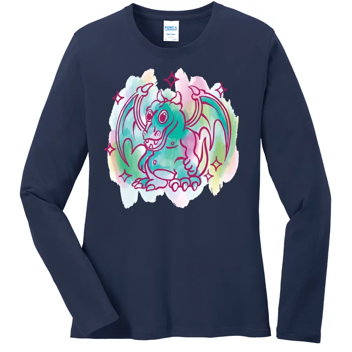 Watercolor Dragon Ladies Long Sleeve Shirt