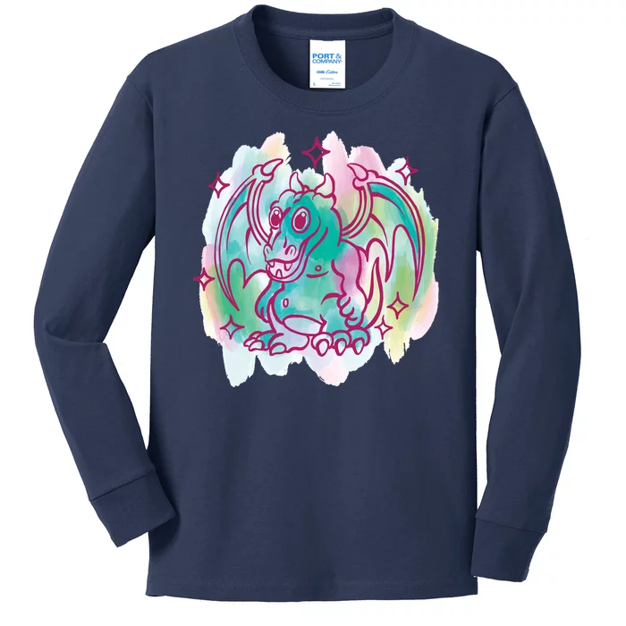 Watercolor Dragon Kids Long Sleeve Shirt