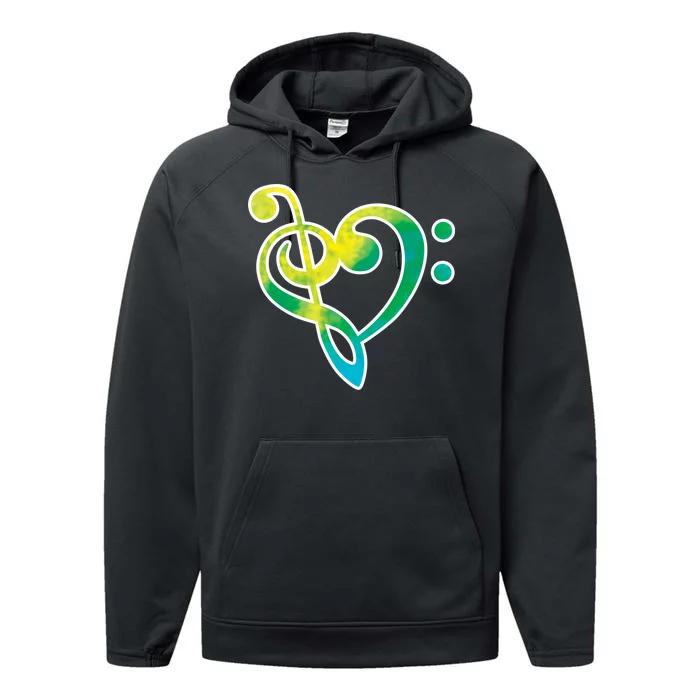 Watercolor Heart Bass Clef Performance Fleece Hoodie