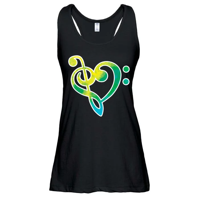 Watercolor Heart Bass Clef Ladies Essential Flowy Tank