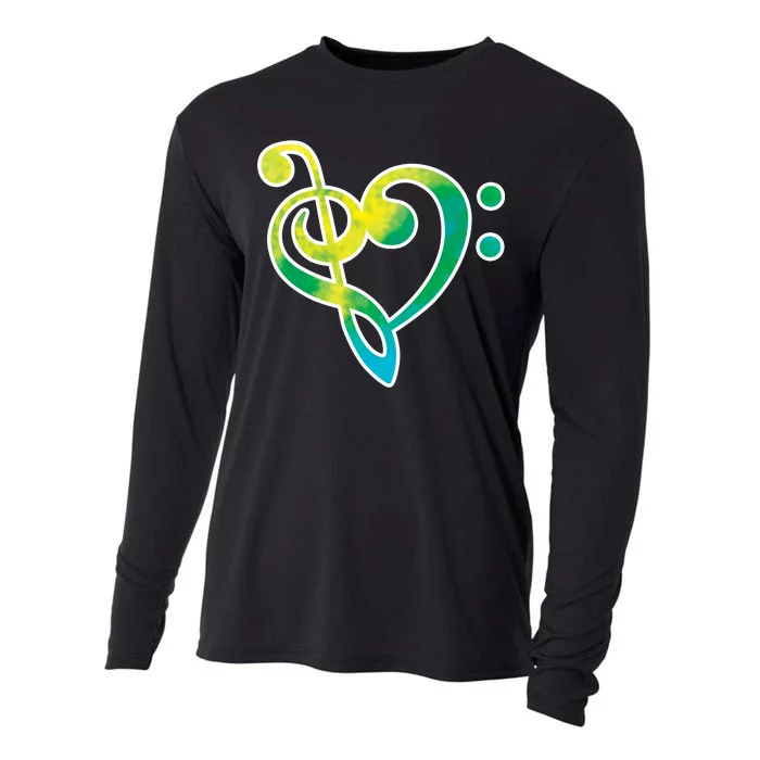 Watercolor Heart Bass Clef Cooling Performance Long Sleeve Crew