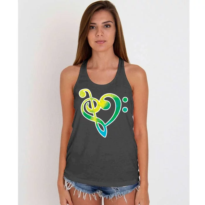 Watercolor Heart Bass Clef Women's Knotted Racerback Tank