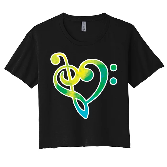 Watercolor Heart Bass Clef Women's Crop Top Tee