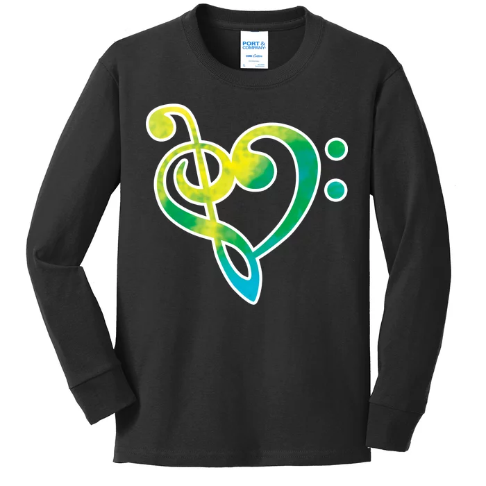 Watercolor Heart Bass Clef Kids Long Sleeve Shirt