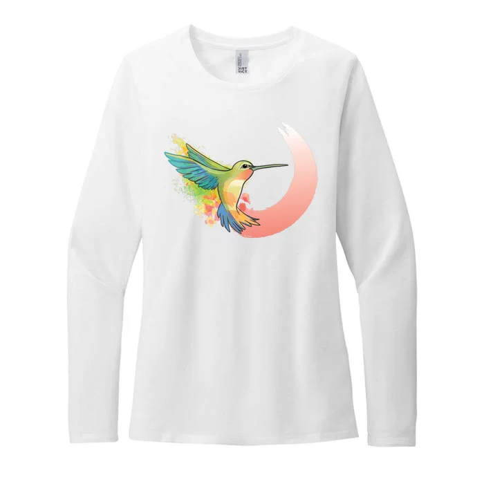 Watercolor Hummingbird Womens CVC Long Sleeve Shirt