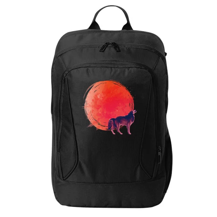 Watercolor Red Moon and Howling Wolf City Backpack