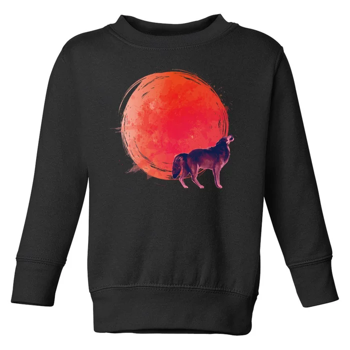 Watercolor Red Moon and Howling Wolf Toddler Sweatshirt