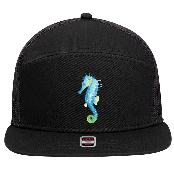 Watercolor Seahorse 7 Panel Mesh Trucker Snapback Hat