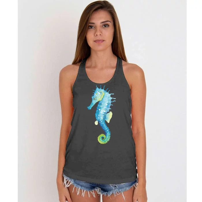 Watercolor Seahorse Women's Knotted Racerback Tank