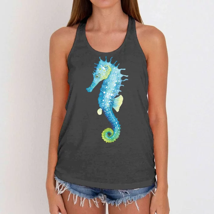 Watercolor Seahorse Women's Knotted Racerback Tank