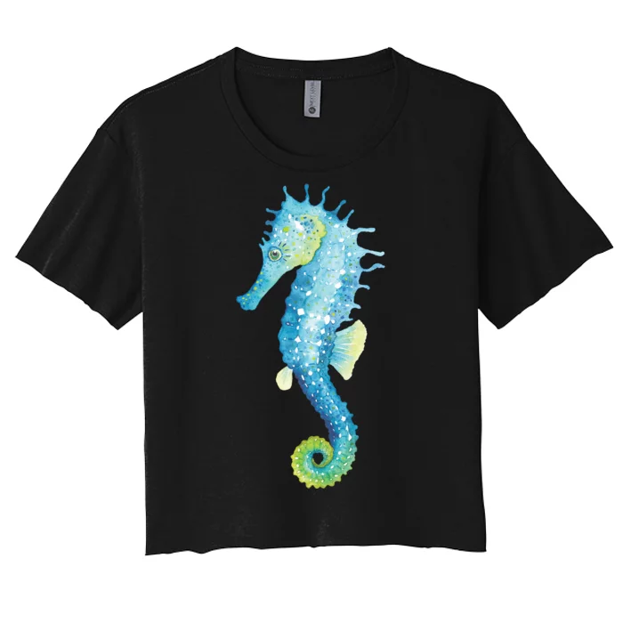 Watercolor Seahorse Women's Crop Top Tee