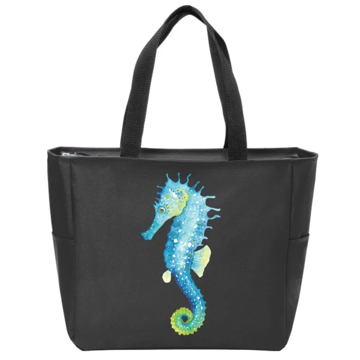 Watercolor Seahorse Zip Tote Bag