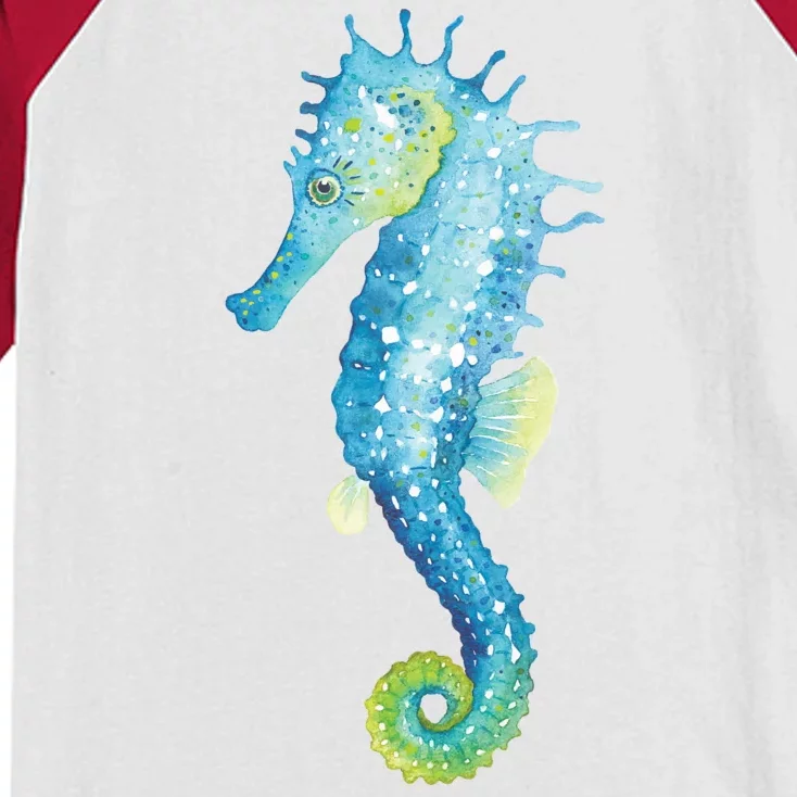 Watercolor Seahorse Kids Colorblock Raglan Jersey