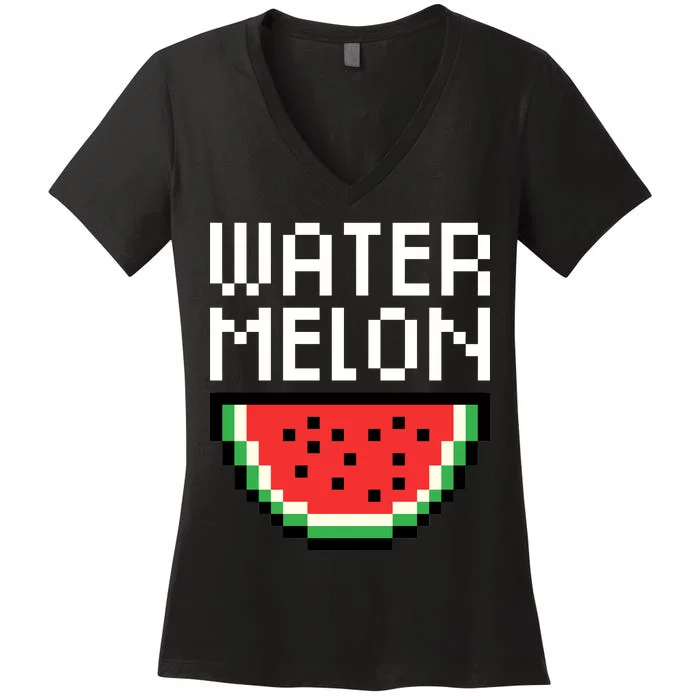 Watermelon Pixelated Retro Women's V-Neck T-Shirt