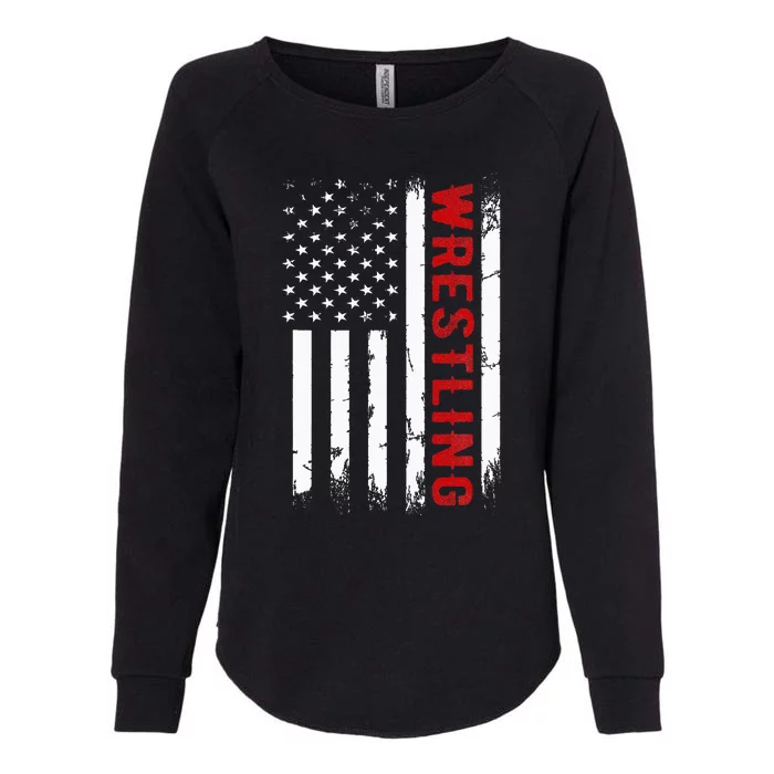 Wrestling American Usa Flag Womens California Wash Sweatshirt